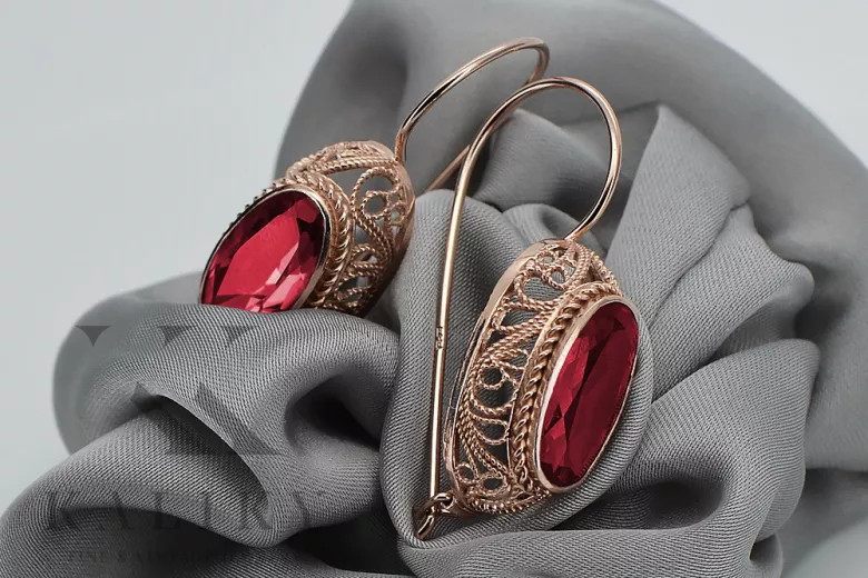 Russe soviétique argent rose or plaqué 925 Alexandrite Rubis Émeraude Saphir Aigue-marine Zircon ... Boucles d’oreilles vec023rp