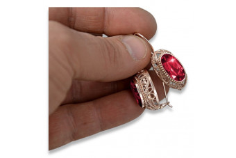 Kolczyki z różowego złota srebro pozłacane 925 z rubinem vec023rp