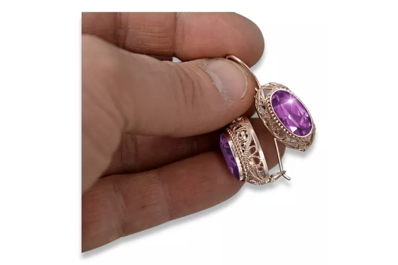 Vintage silver rose gold plated 925 amethyst vec023rp