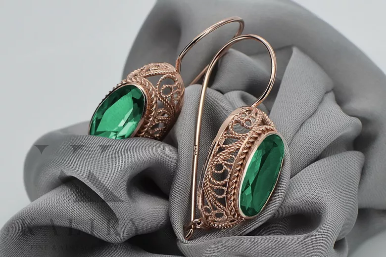 Vintage silver rose gold plated 925 Emerald earrings vec023rp