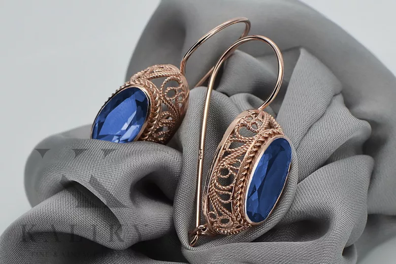 Vintage silver rose gold plated 925 Sapphire earrings vec023rp