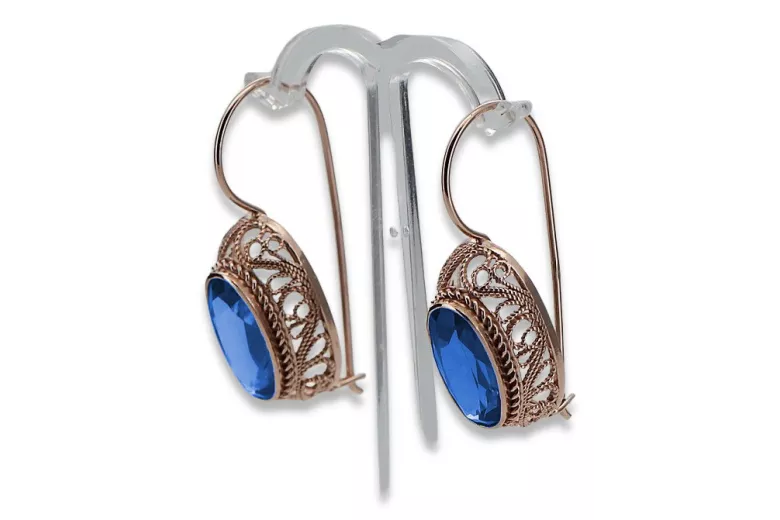 Vintage silver rose gold plated 925 Sapphire earrings vec023rp