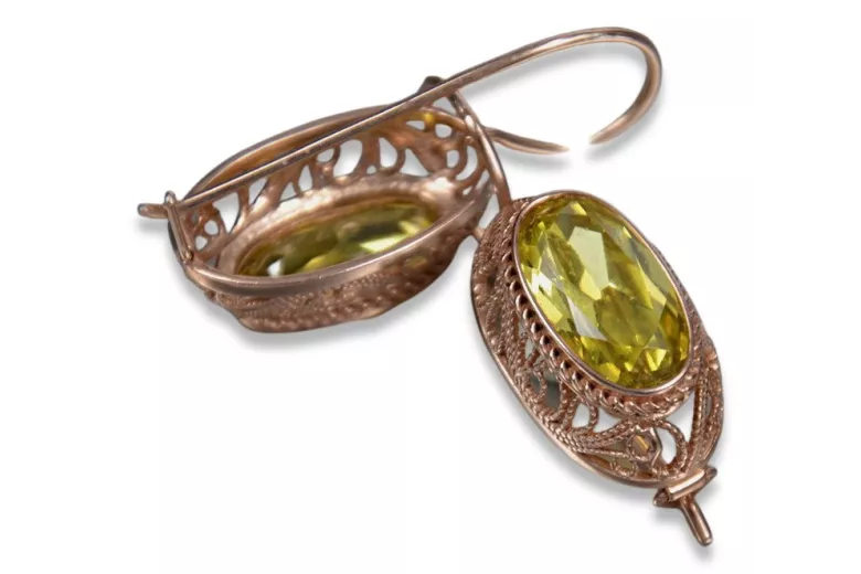 Vintage silver rose gold plated 925 yellow peridot earrings vec023rp