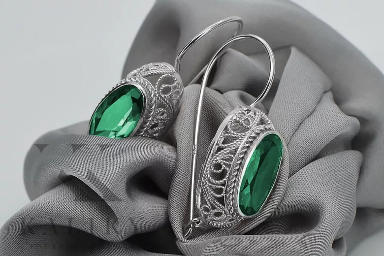 Vintage silver 925 Emerald earrings vec023s