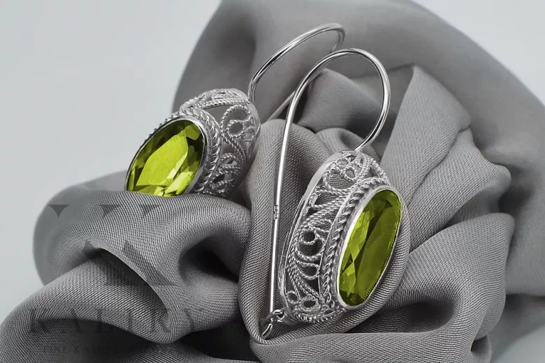 Vintage silver 925 yellow peridot earrings vec023s