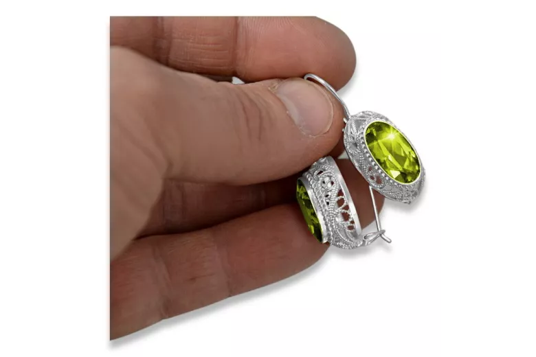 Vintage silver 925 yellow peridot earrings vec023s