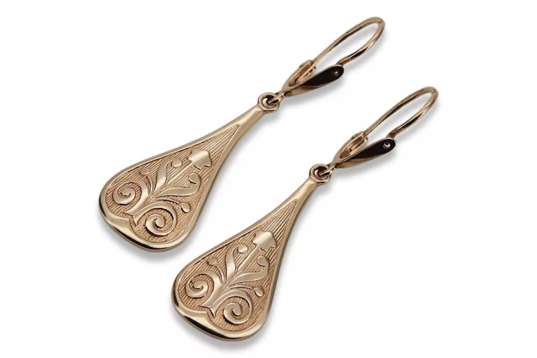 "Classic Vintage 14K 585 Rose Gold Leaf Earrings - No Stones" ven147