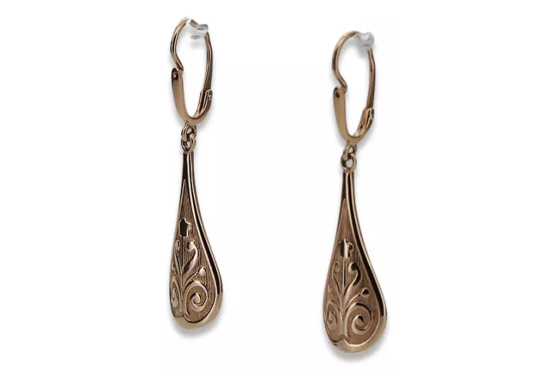 "Boucles d'oreilles feuilles d'époque en or rose 14 carats 585, Pas de pierres" ven147