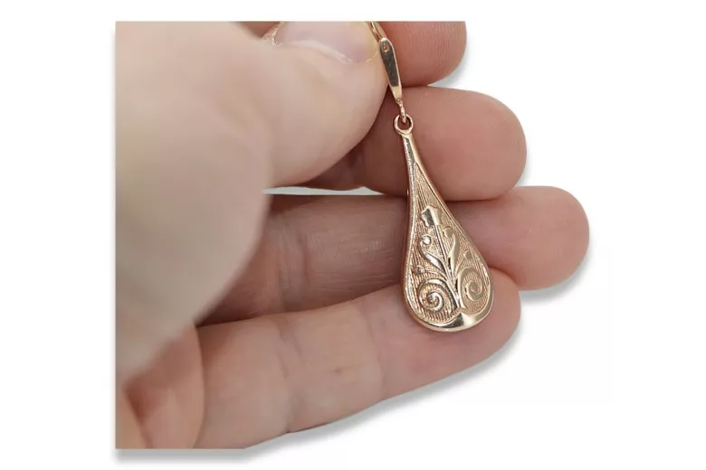 "Boucles d'oreilles feuilles d'époque en or rose 14 carats 585, Pas de pierres" ven147