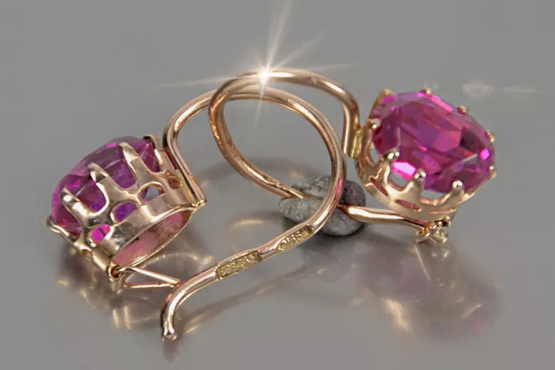 Russe soviétique argent rose or plaqué 925 Alexandrite Rubis Émeraude Saphir Aigue-marine Zircon ... Boucles d’oreilles VEC196RP