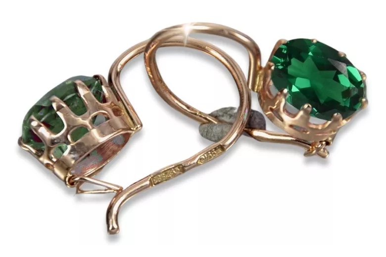 Vintage silver rose gold plated 925 Emerald earrings vec196rp