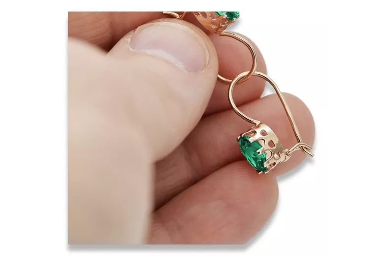 Vintage silver rose gold plated 925 Emerald earrings vec196rp