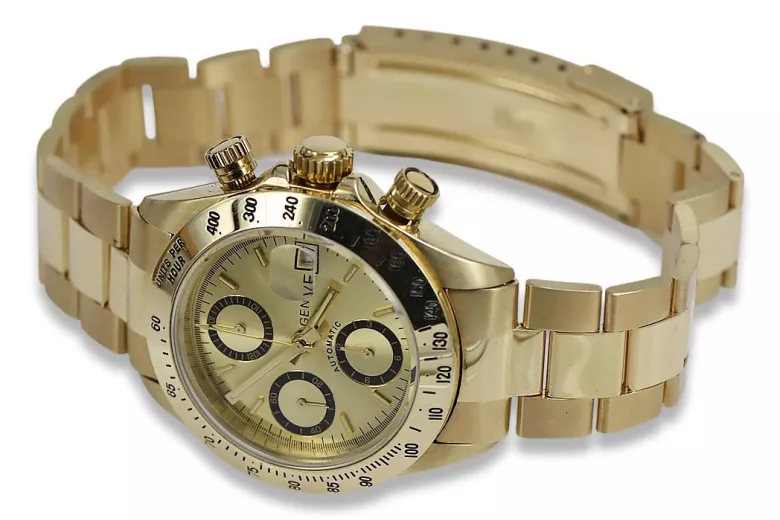 Gold men's watch Geneve ★ zlotychlopak.pl ★ Gold purity 585 333 Low Price!