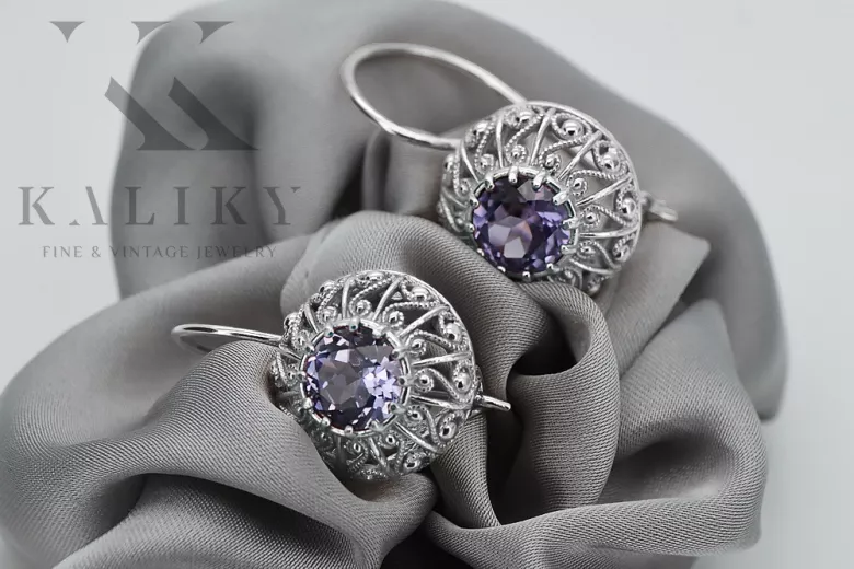 copy of Russe soviétique argent 925 Alexandrite Rubis Émeraude Saphir Aigue-marine Zircon ... Boucles d’oreilles vec002s