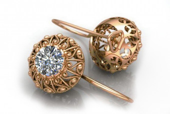 "Boucles d'oreilles d'époque en Or Rose 14 carats et Zircon vec002 de la Russie Soviétique" style