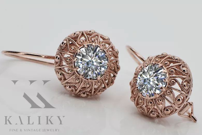 "Exquisite Zirkon 14k Vintage-Roségold Ohrringe vec002, russisch-sowjetisches Design" style