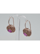 Exquisite Amethyst 14K Rose Gold Earrings, Vintage Russian Soviet Style vec002