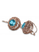 Earrings Aigue-marine vintage, Or rose 14 carats d'origine russe soviétique vec002. style