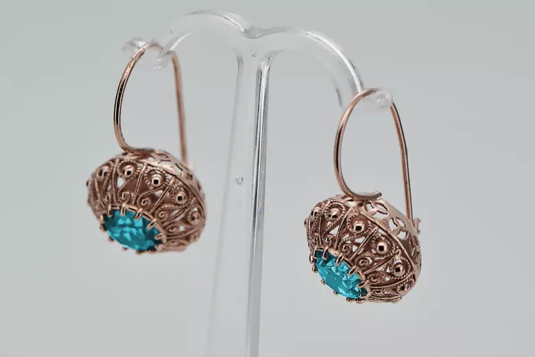 "Vintage Russian Soviet vec002: Original 14K Rose Gold Aquamarine Earrings" style