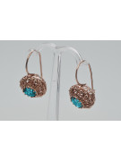 Earrings Aigue-marine vintage, Or rose 14 carats d'origine russe soviétique vec002. style