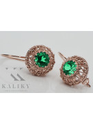 "Vintage Russian Soviet 14K Rose Pink Gold Earrings with Emeralds - Authentic VEC002" style