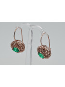 "Vintage Russian Soviet 14K Rose Pink Gold Earrings with Emeralds - Authentic VEC002" style