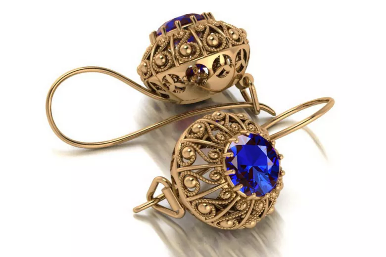 Soviet Russian Inspired Vintage 14K Rose Gold Sapphire Earrings vec002