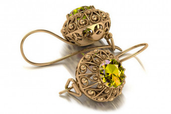 "Soviet Era Russian 14K Rose Gold Earrings with Vintage Yellow Peridot - vec002" style