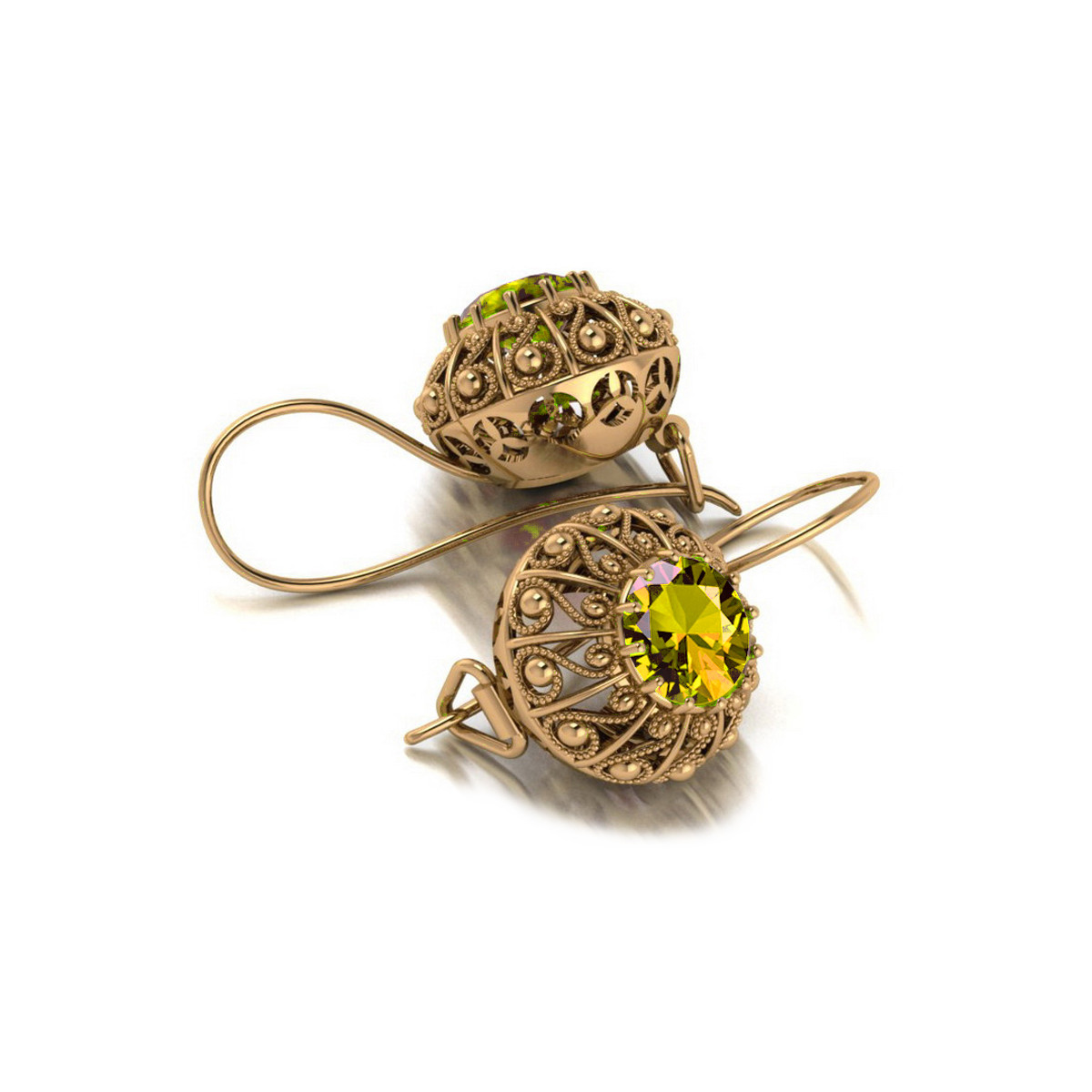 "Soviet Era Russian 14K Rose Gold Earrings with Vintage Yellow Peridot - vec002" style