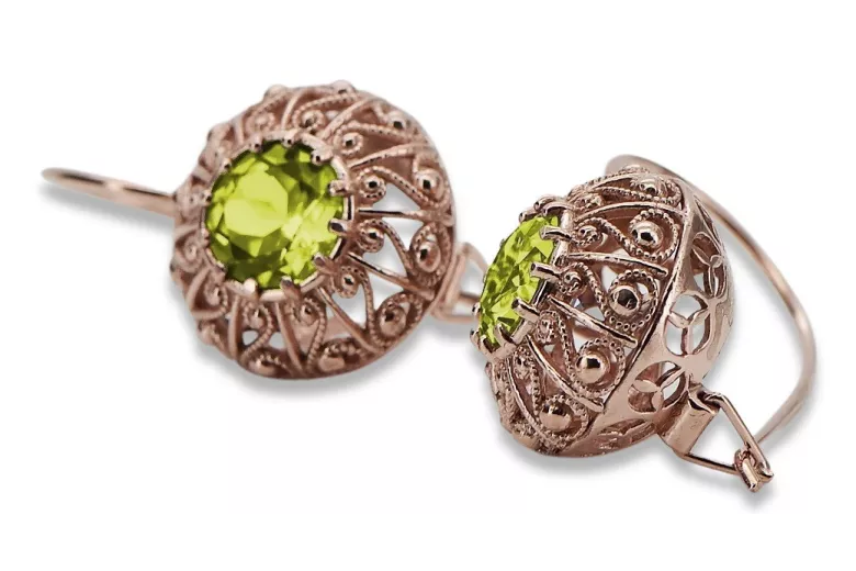 "Pendientes Soviéticos Rusos Vec002 de Peridoto en Oro Rosa Antiguo Auténtico 14k" style