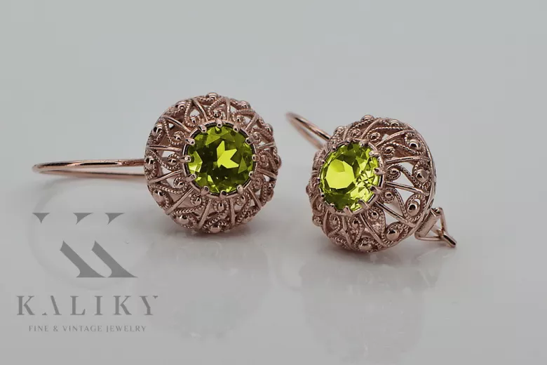 "Pendientes Soviéticos Rusos Vec002 de Peridoto en Oro Rosa Antiguo Auténtico 14k" style