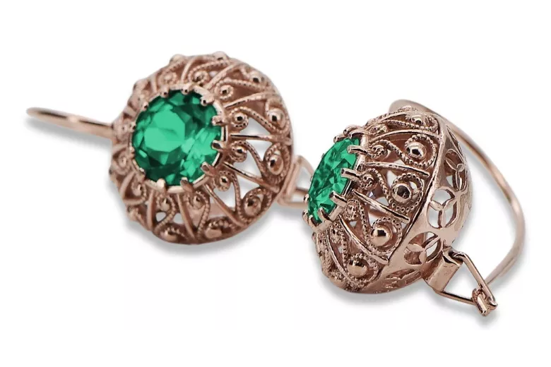 Vintage silver rose gold plated 925 Emerald earrings vec002rp