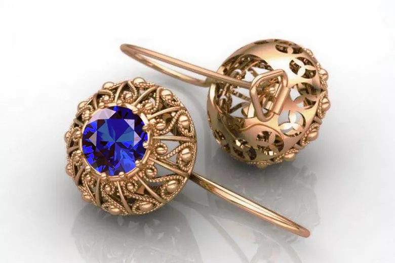 Vintage silver rose gold plated 925 Sapphire earrings vec002rp