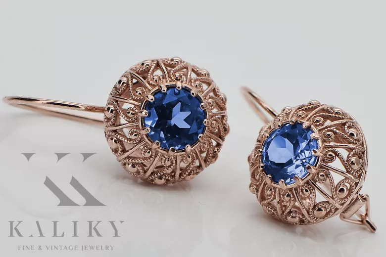 Vintage silver rose gold plated 925 Sapphire earrings vec002rp