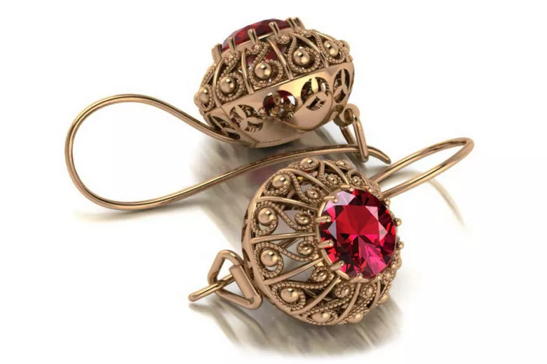 Boucles d'oreilles vintage en argent plaqué or rose 925 rubis vec002rp