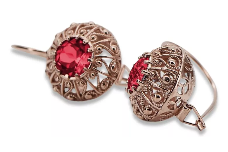 Boucles d'oreilles vintage en argent plaqué or rose 925 rubis vec002rp