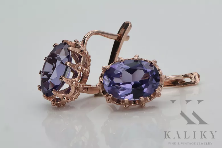 "Élégantes boucles d'oreilles vintage en or rose 14 carats ornées d'alexandrite vec079" Vintage