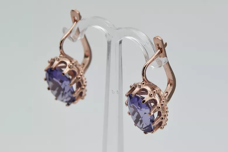 "Élégantes boucles d'oreilles vintage en or rose 14 carats ornées d'alexandrite vec079" Vintage