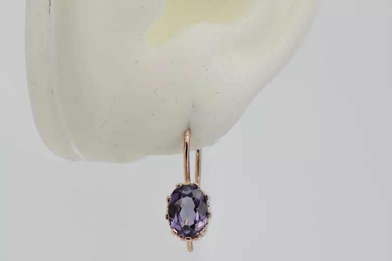 Boucles d'oreilles élégantes en alexandrite et or rose 14 carats vintage vec196