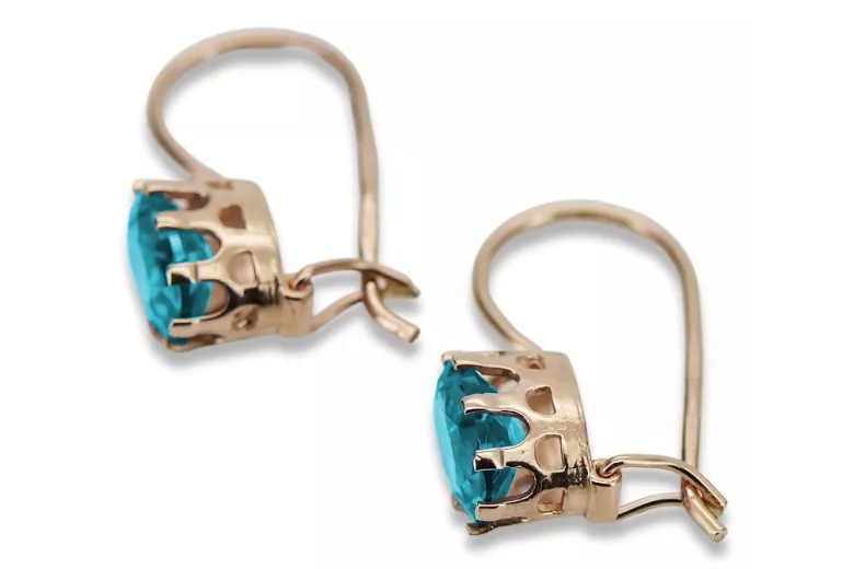 "Unique Vintage Aquamarine 14K Rose Gold Earrings - Original Design" vec196