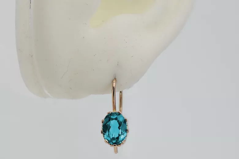 "Unique Vintage Aquamarine 14K Rose Gold Earrings - Original Design" vec196