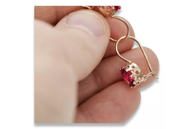 "Authentic Vintage Ruby Earrings in 14K Rose Gold" vec196