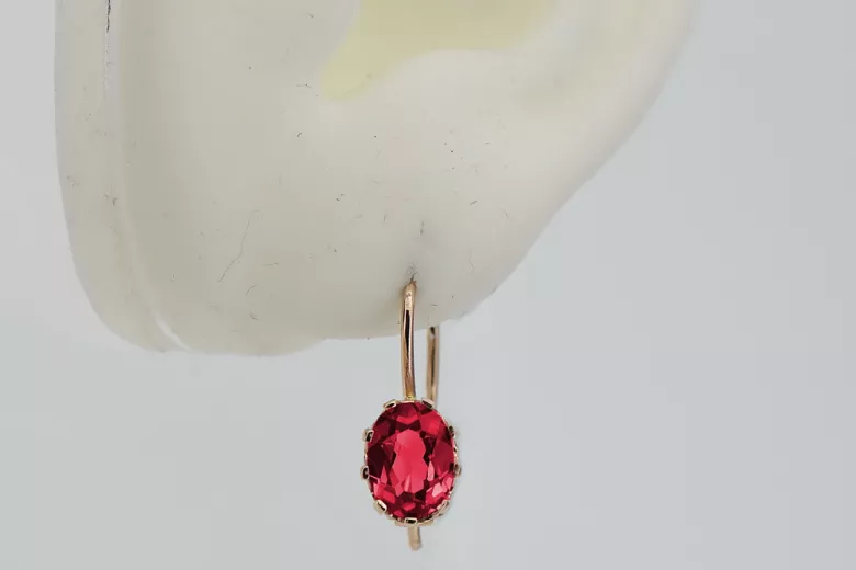 "Élégantes boucles d'oreilles en or rose 14 carats et rubis, style vintage" vec196