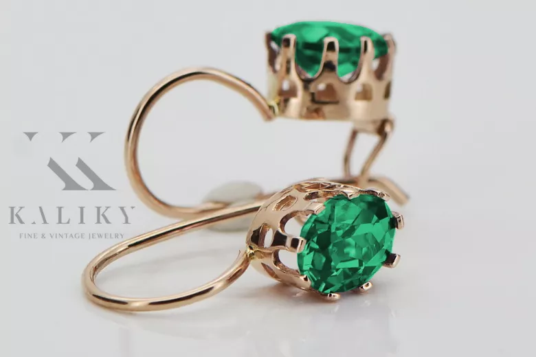 "Eleganckie Vintage Szmaragdowe Kolczyki w Różowym 14k Złocie" vec196