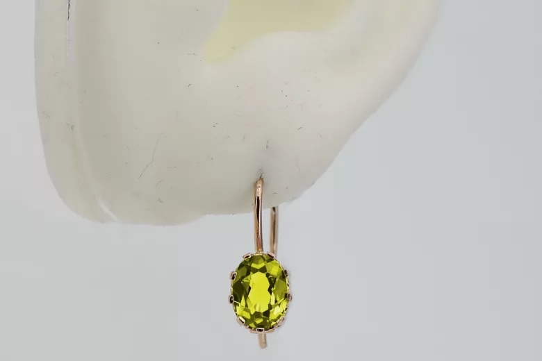 "Elegant Vintage 14K Rose Gold Earrings Adorned with Yellow Peridot Stones" vec196