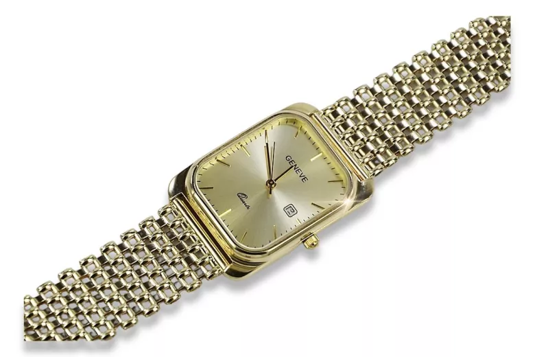 Goldene Herrenuhr Geneve ★ zlotychlopak.pl ★ Gold Reinheit 585 333 Niedriger Preis!