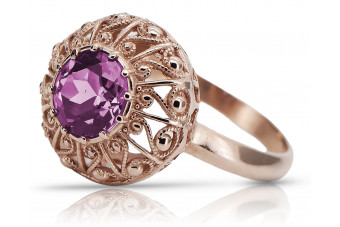 Vintage 925 Silver Rose Gold Plated Amethyst Ring vrc059rp Vintage