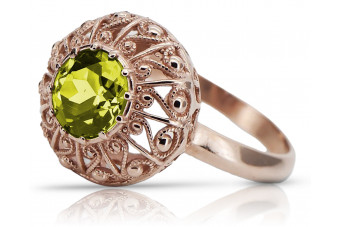 Anillo de peridoto de plata soviético ruso 925 chapado en oro rosa VRC059RP Vintage