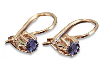 Boucles d’oreilles en or rose soviétique russe 14k 585 vec053 alexandrite rubis émeraude saphir ...