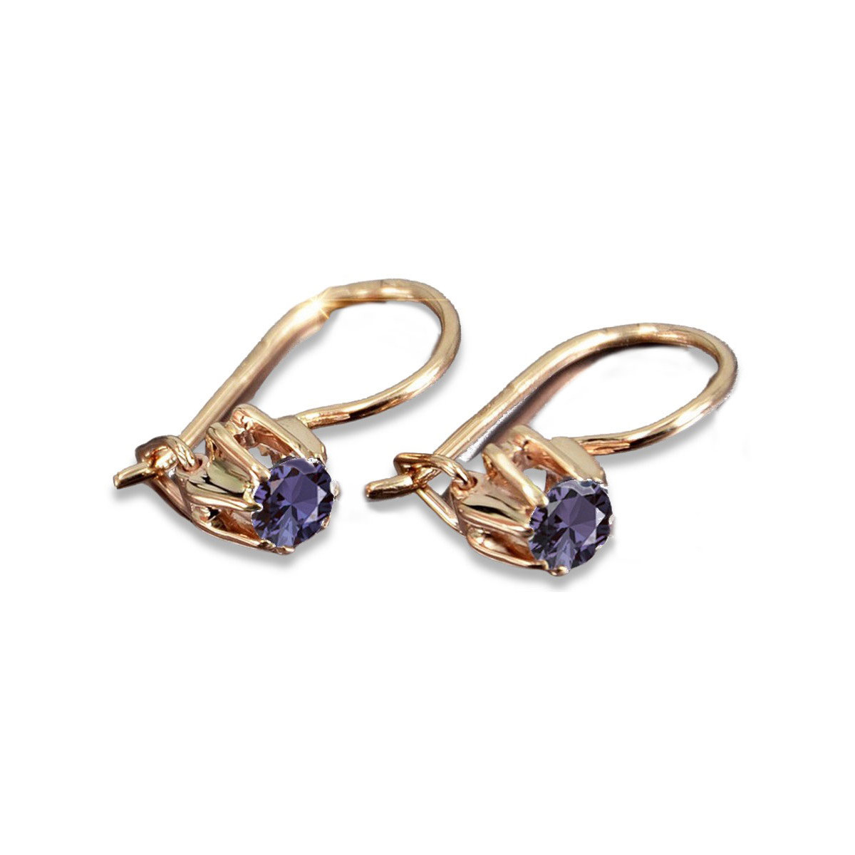 Boucles d’oreilles en or rose soviétique russe 14k 585 vec053 alexandrite rubis émeraude saphir ...